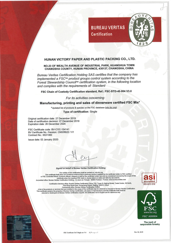 FSC certificate Victory