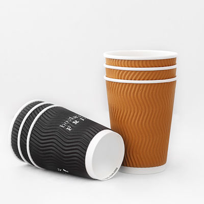 Disposable 10oz Ripple Wall Paper Cups PLA Coating Branded Paper Coffee Cups