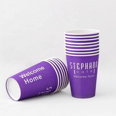 Purple Plastic Free Single Wall Paper Cup 24oz 675ml Custom Paper Coffee Cups 90mm