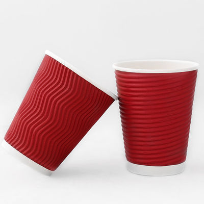Red 540ml Ripple Wall Paper Cup 16oz Corrugated Paper Cups